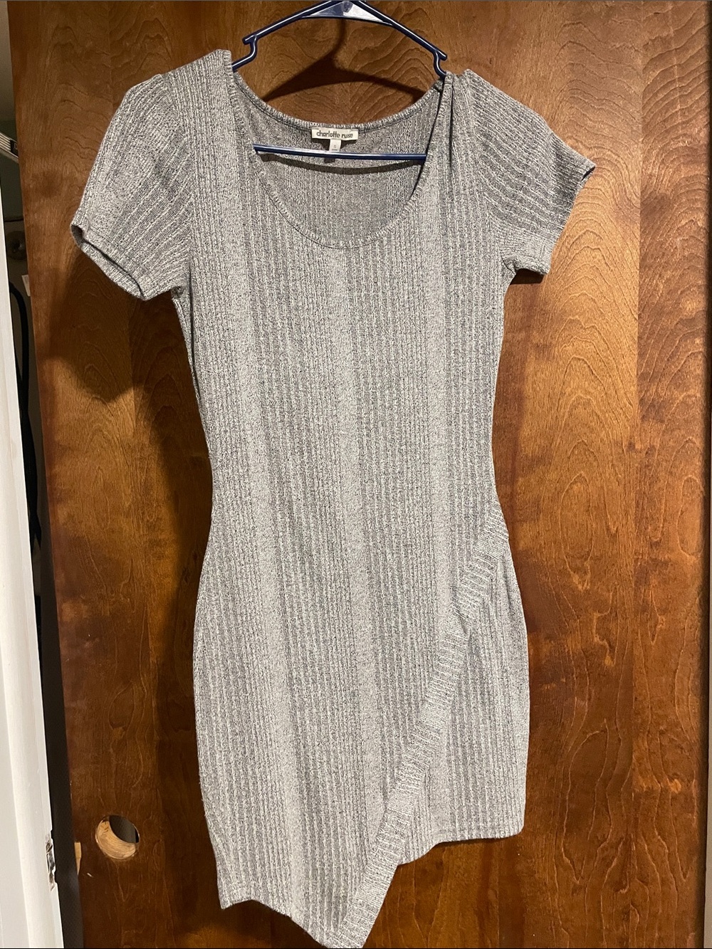 Charlotte Russe Gray Ribbed Knit Asymmetrical Hem Dress